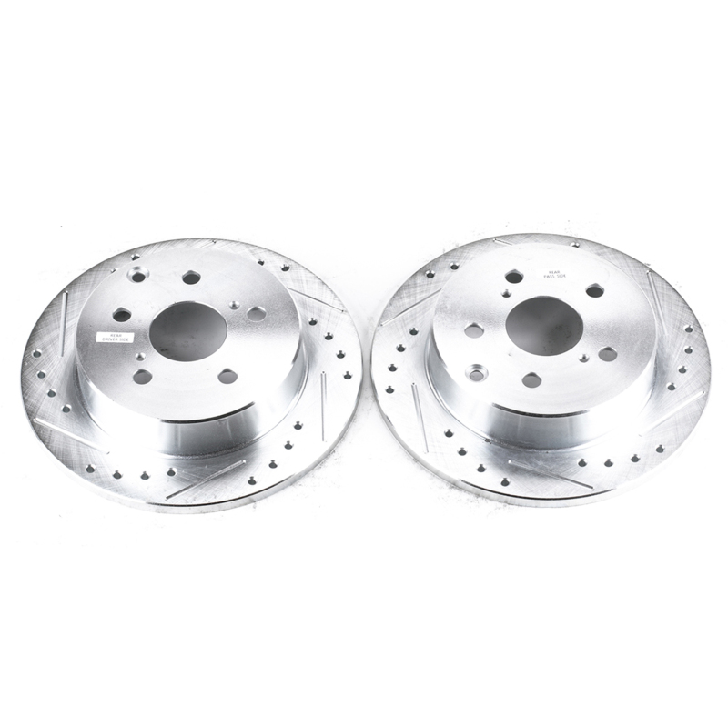 Lexus HS250h Brake Rotors (2) - Rear - PowerStop - Evolution Drilled & Slotted - Silver - `10-`12