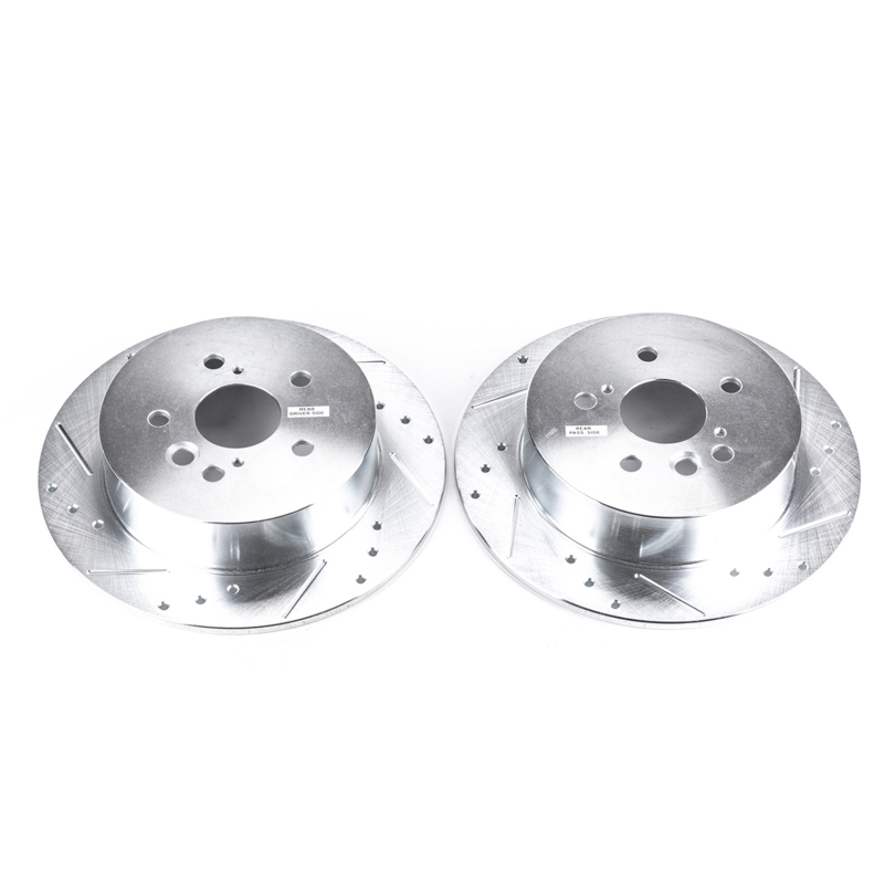 Toyota RAV4 Brake Rotors (2) - Rear - PowerStop - Evolution Drilled & Slotted - Silver - `04-`05