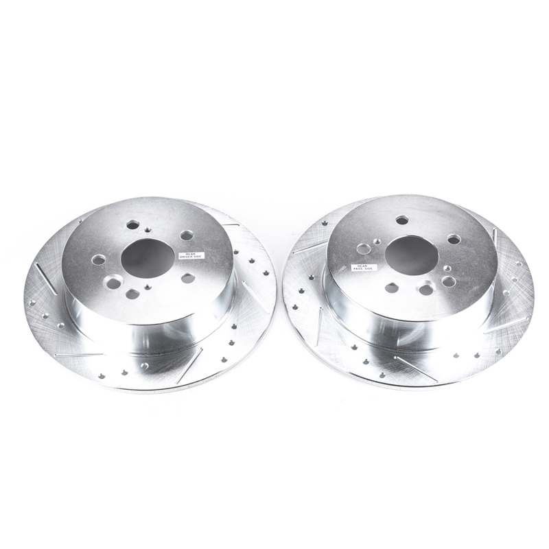 Toyota RAV4 Brake Rotors (2) - Rear - PowerStop - Evolution Drilled & Slotted - Silver - `04-`05
