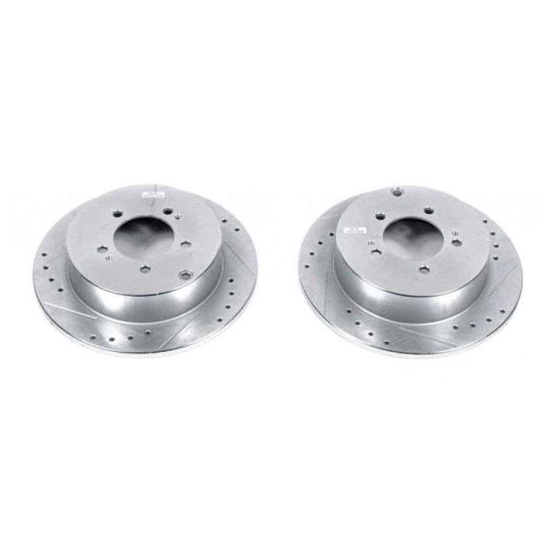 Mitsubishi Outlander Brake Rotor (2) - Rear - PowerStop - Drilled & Slotted Evolution Zinc Plated - Silver - `07-`13 Mitsubishi Outlander Brake Rotor (2) - Rear - PowerStop - Drilled & Slotted Evolution Zinc Plated - Silver - `07-`13