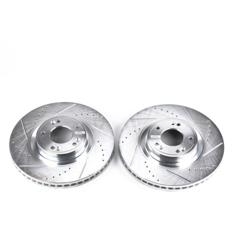 Hyundai Genesis Brake Rotors (2) - Front - PowerStop - Evolution Drilled & Slotted - Silver - `09-`14