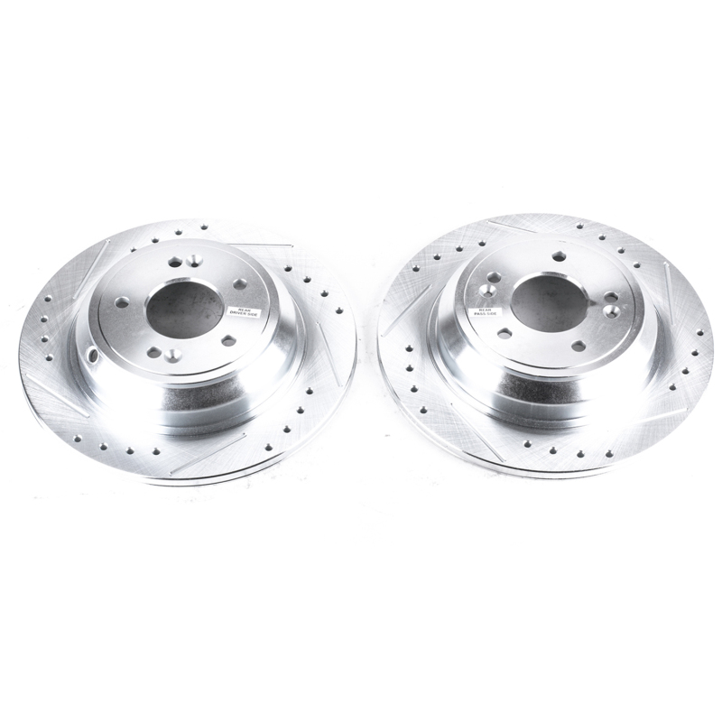 Genesis G80 Brake Rotors (2) - Rear - PowerStop - Evolution Drilled & Slotted - Silver - `17-`18