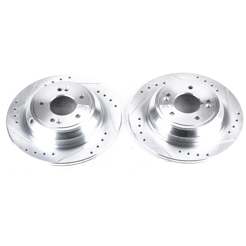 Genesis G80 Brake Rotors (2) - Rear - PowerStop - Evolution Drilled & Slotted - Silver - `17-`18