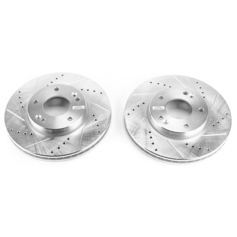Kia Rondo Brake Rotors (2) - Front - PowerStop - Evolution Drilled & Slotted - Silver Zinc - `07-`10