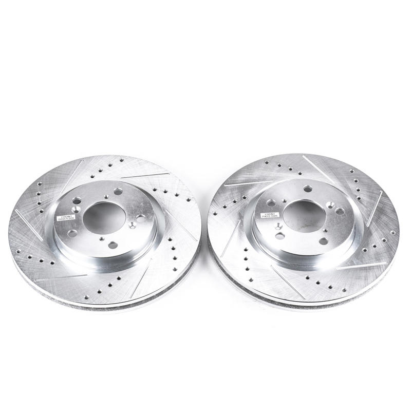 Acura TL Brake Rotors (2) - Front - PowerStop - Evolution Drilled & Slotted - Silver - `09-`14