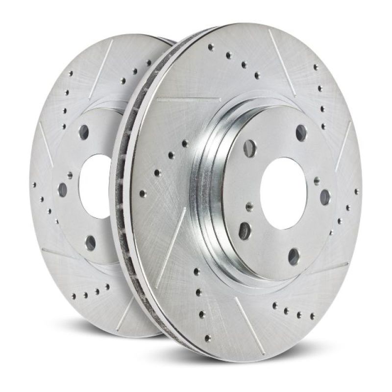 Acura TL Brake Rotors (2) - Front - PowerStop - Evolution Drilled & Slotted - Silver - `09-`14