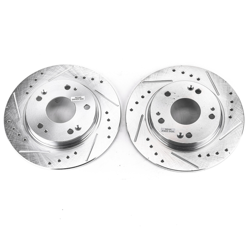 Honda CR-Z Brake Rotors (2) - Rear - PowerStop - Evolution Drilled & Slotted - Silver - `11-`15