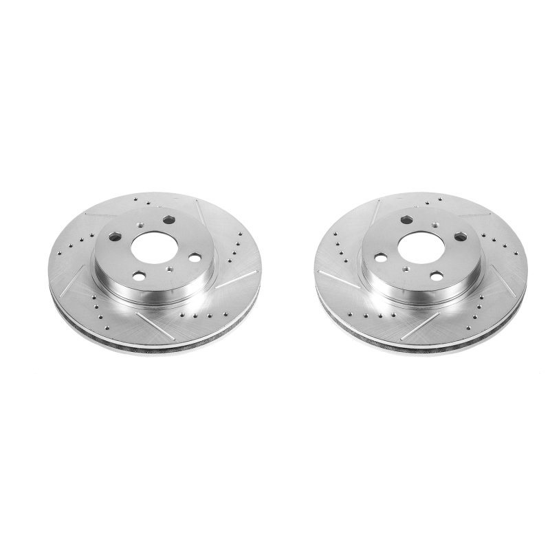 Scion iQ Brake Rotors (2) - Front - PowerStop - Evolution Drilled & Slotted - Silver - 2013