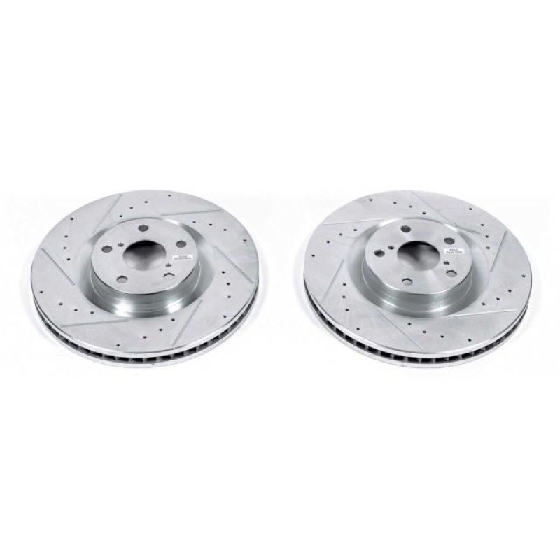 Lexus GS350 Brake Rotors (2) - Front - PowerStop - Evolution Drilled & Slotted - Silver - `09-`10
