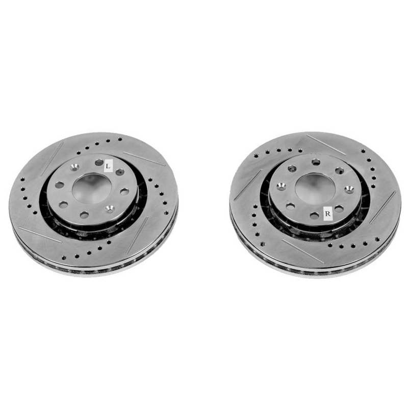 Chevrolet Aveo Brake Rotors (2) - Front - PowerStop - Evolution Drilled & Slotted - Silver - `04-`11