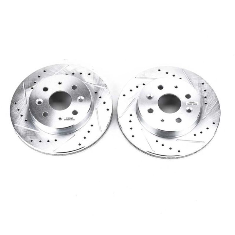 Kia Rio Brake Rotors (2) - Front - PowerStop - Evolution Drilled & Slotted - Silver - `03-`05