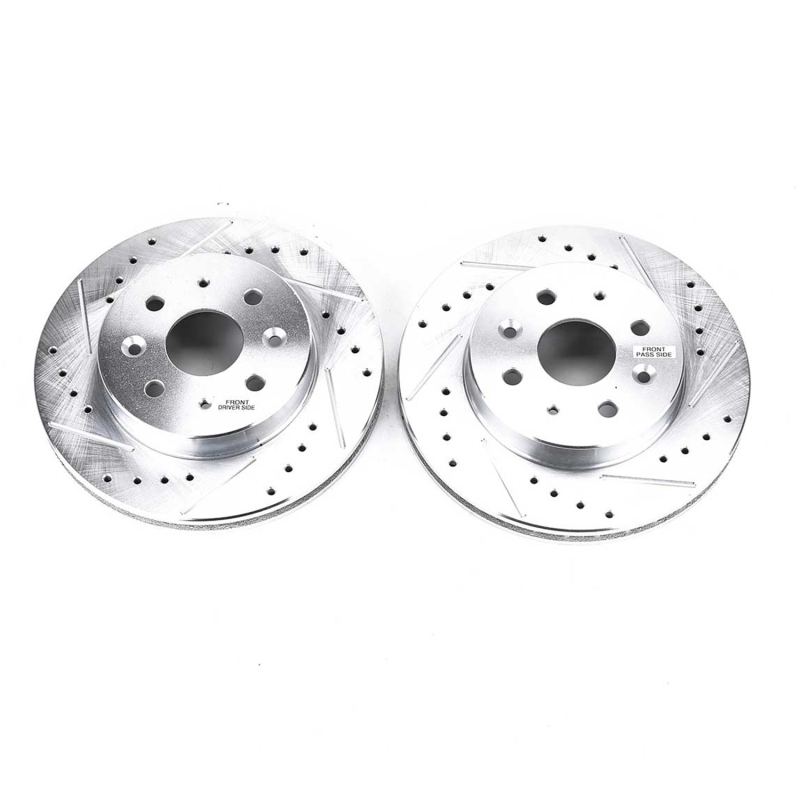 Kia Rio Brake Rotors (2) - Front - PowerStop - Evolution Drilled & Slotted - Silver - `03-`05