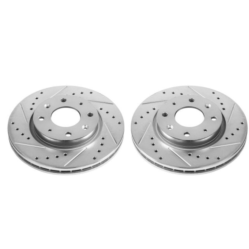 Kia Spectra Brake Rotors (2) - Front - PowerStop - Evolution Drilled & Slotted - Silver - `04-`09 Kia Spectra Brake Rotors (2) - Front - PowerStop - Evolution Drilled & Slotted - Silver - `04-`09