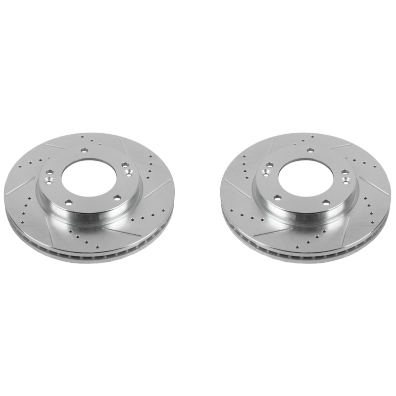Kia Sorento Brake Rotors (2) - Front - PowerStop - Evolution Drilled & Slotted - Silver - `07-`09