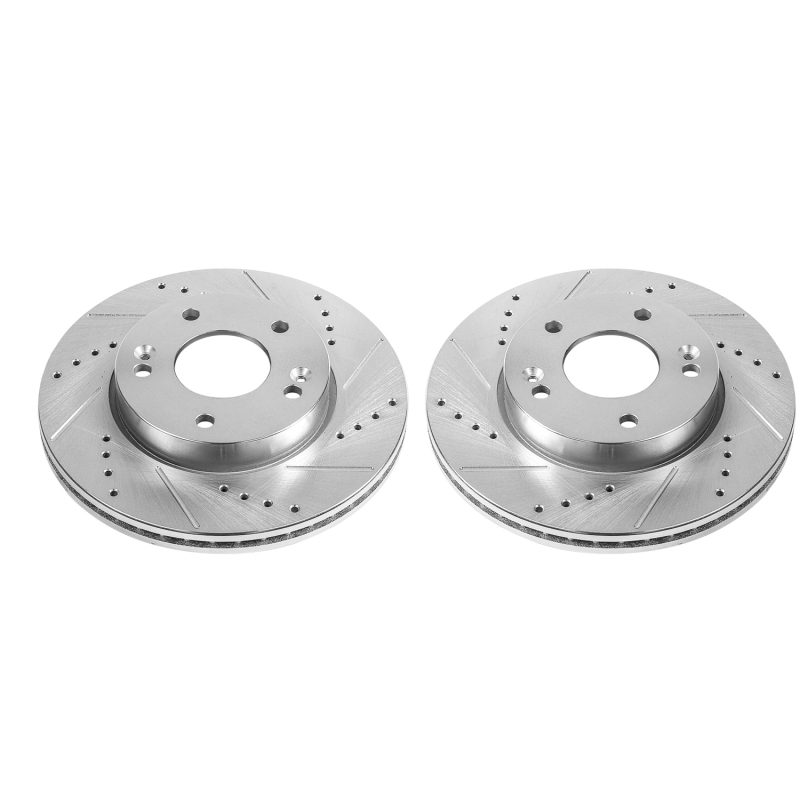 Kia Soul Brake Rotors (2) - Front - PowerStop - Evolution Drilled & Slotted Rotors - Silver - `10-`11