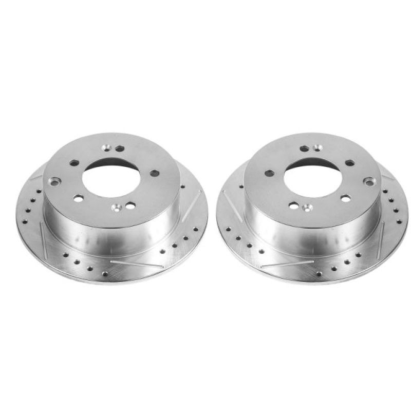 Kia Forte Brake Rotors (2) - Rear - PowerStop - Evolution Drilled & Slotted - Silver - `10-`13