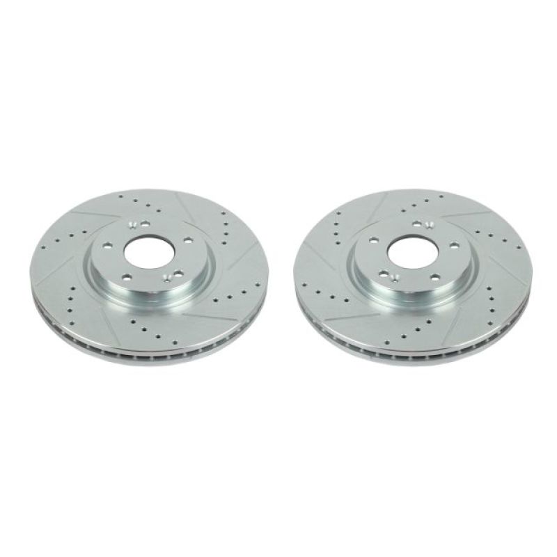 Hyundai Veracruz Brake Rotors (2) - Front - PowerStop - Evolution Drilled & Slotted - Silver - `07-`12
