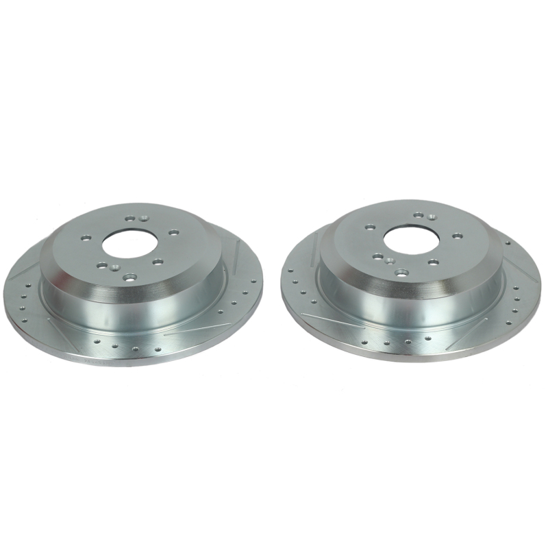 Hyundai Veracruz Brake Rotors (2) - Rear - PowerStop - Evolution Drilled & Slotted - Silver - `07-`12
