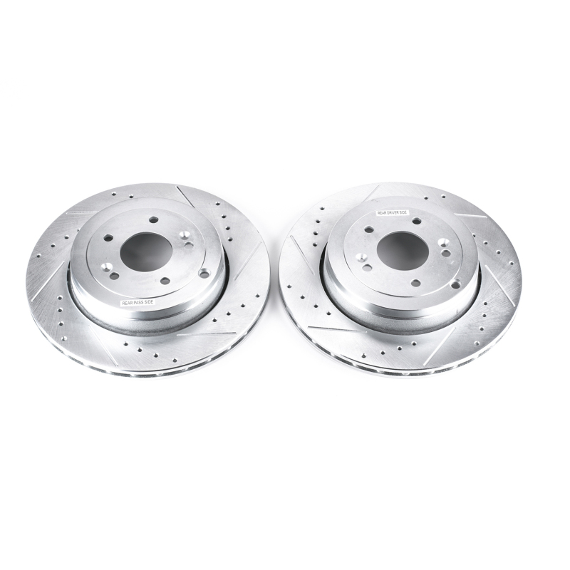 Hyundai Genesis Coupe Brake Rotors (2) - Rear - PowerStop - Evolution Drilled & Slotted - Silver - `10-`16