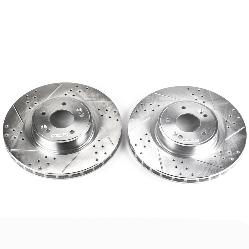 Hyundai Genesis Coupe Brake Rotors (2) - Front - PowerStop - Evolution Drilled & Slotted - Silver - `10-`16