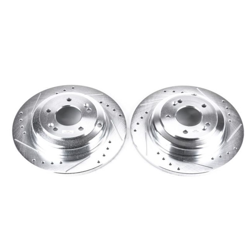 Hyundai Genesis Coupe Brake Rotors (2) - Rear - PowerStop - Evolution Drilled & Slotted - Silver - `10-`16