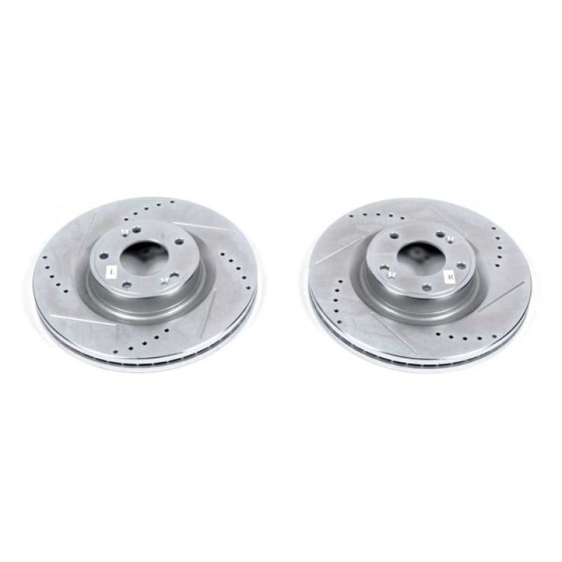 Hyundai Genesis Coupe Brake Rotors (2) - Front - PowerStop - Evolution Drilled & Slotted - Silver - `10-`16