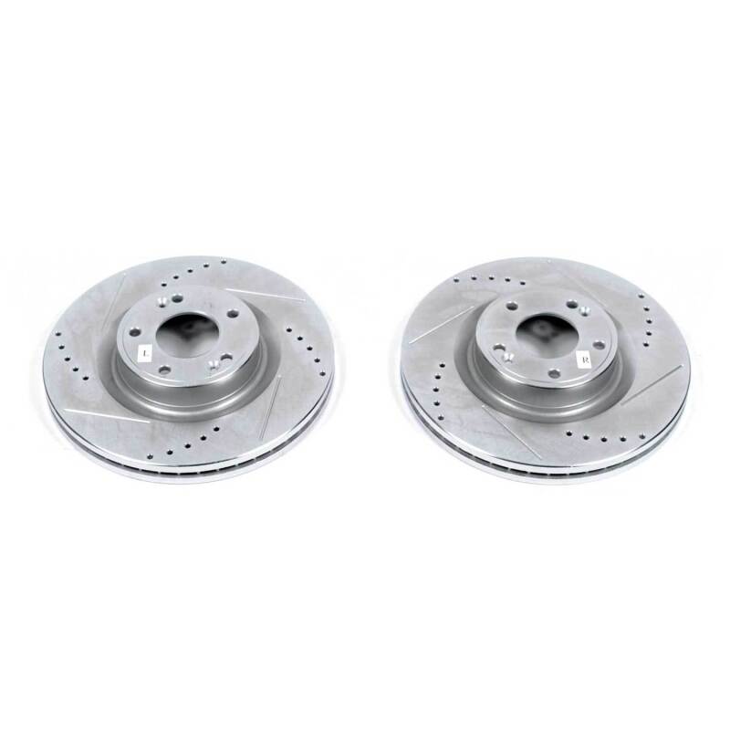 Hyundai Genesis Coupe Brake Rotors (2) - Front - PowerStop - Evolution Drilled & Slotted - Silver - `10-`16