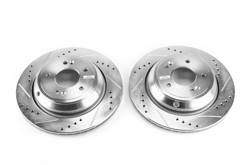 Hyundai Equus Brake Rotors (2) - Rear - PowerStop - Evolution Drilled & Slotted - Silver Zinc - `11-`16