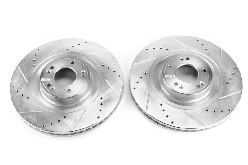 Hyundai Equus Brake Rotors (2) - Front - PowerStop - Evolution Drilled & Slotted - Silver Zinc - `12-`16