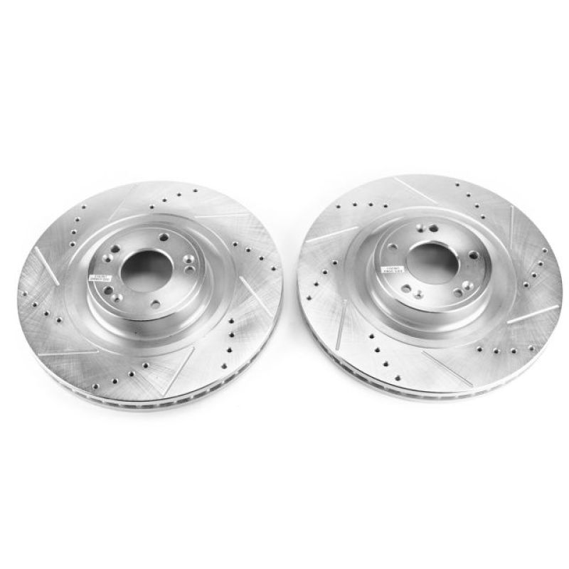 Hyundai Equus Brake Rotors (2) - Front - PowerStop - Evolution Drilled & Slotted - Silver Zinc - `12-`16