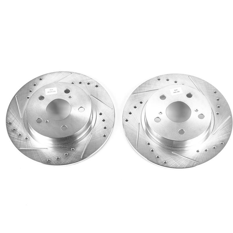 Scion tC Brake Rotors (2) - Rear - PowerStop - Evolution Drilled & Slotted - Silver - `11-`16
