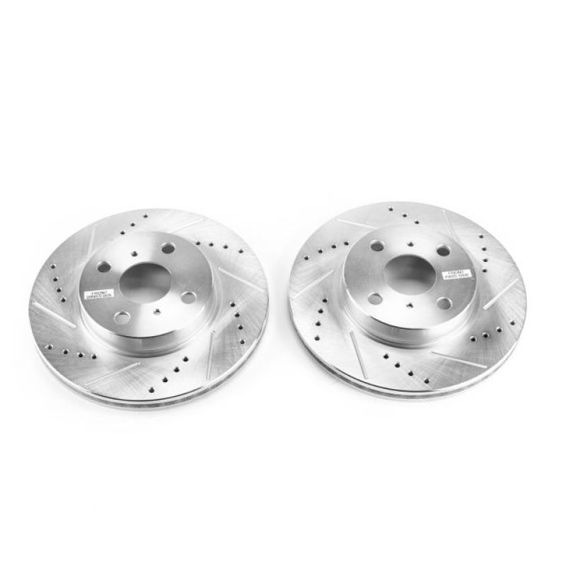 Scion iQ Brake Rotors (2) - Front - PowerStop - Evolution Drilled & Slotted - Silver - `12-`15