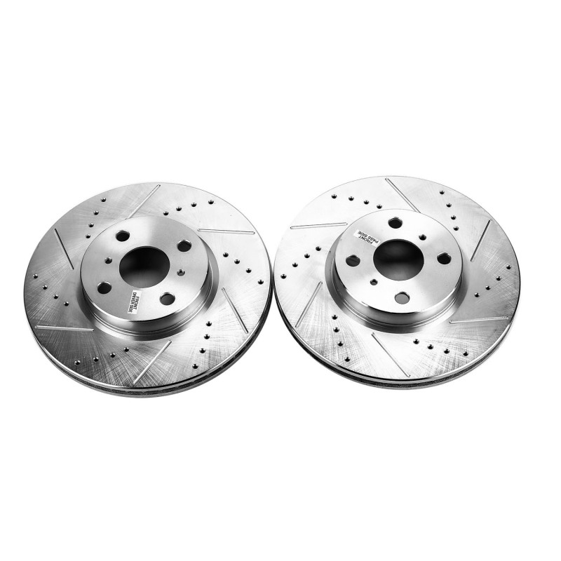 Toyota Yaris Brake Rotors (2) - Front - PowerStop - Evolution Drilled & Slotted - Silver - `12-`18