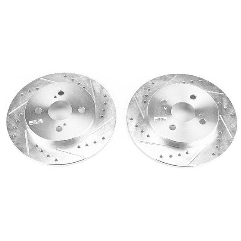 Toyota Yaris Brake Rotors (2) - Rear - PowerStop - Evolution Drilled & Slotted Rotors - Silver - `12-`18