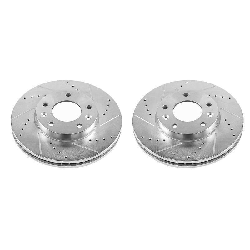 Kia Sedona Brake Rotors (2) - Front - PowerStop - Evolution Drilled & Slotted Rotors - Silver - `03-`05