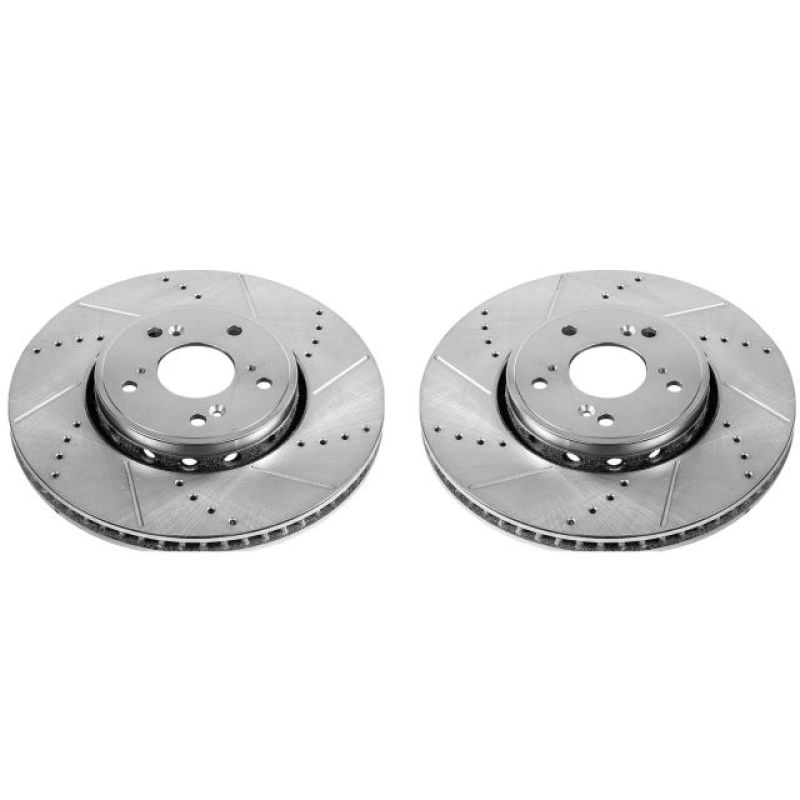 Acura ILX Brake Rotors (2) - Front - PowerStop - Evolution Drilled & Slotted - Silver - 2016 Acura ILX Brake Rotors (2) - Front - PowerStop - Evolution Drilled & Slotted - Silver - 2016