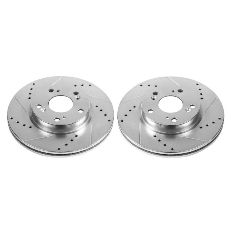 Acura ILX Brake Rotors (2) - Front - PowerStop - Evolution Drilled & Slotted - Silver - 2013 Acura ILX Brake Rotors (2) - Front - PowerStop - Evolution Drilled & Slotted - Silver - 2013