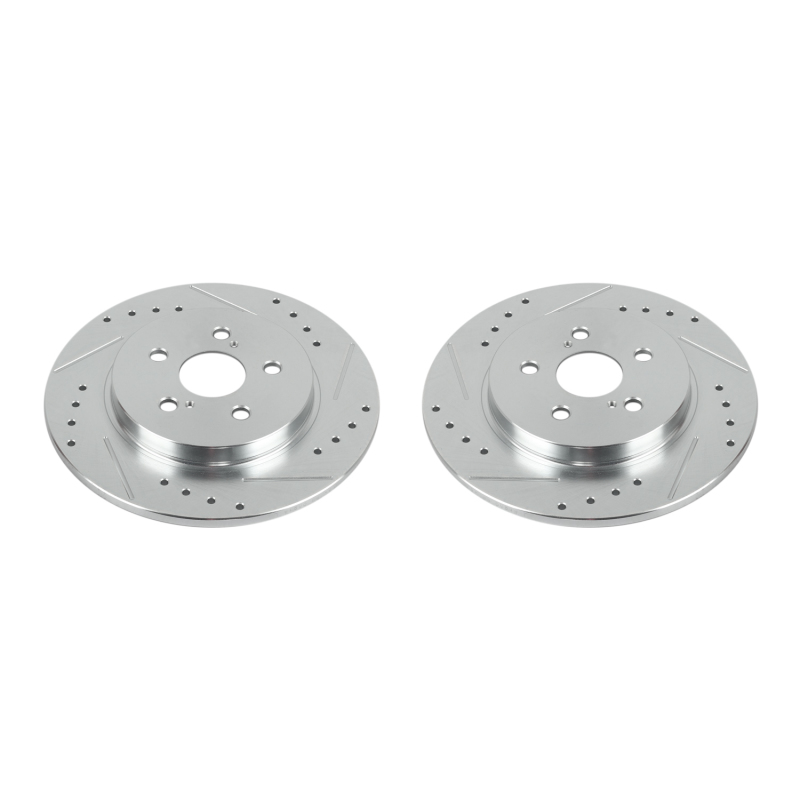 Lexus CT200h Brake Rotors (2) - Rear - PowerStop - Evolution Drilled & Slotted - Silver - `11-`17