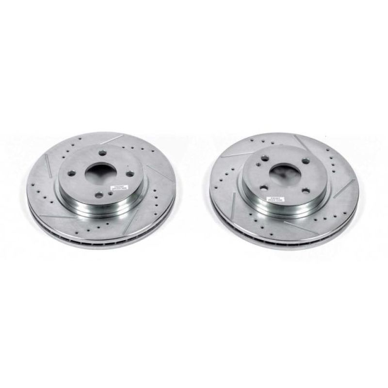 Mazda 2 Brake Rotors (2) - Front - PowerStop - Evolution Drilled & Slotted - Silver - `11-`14