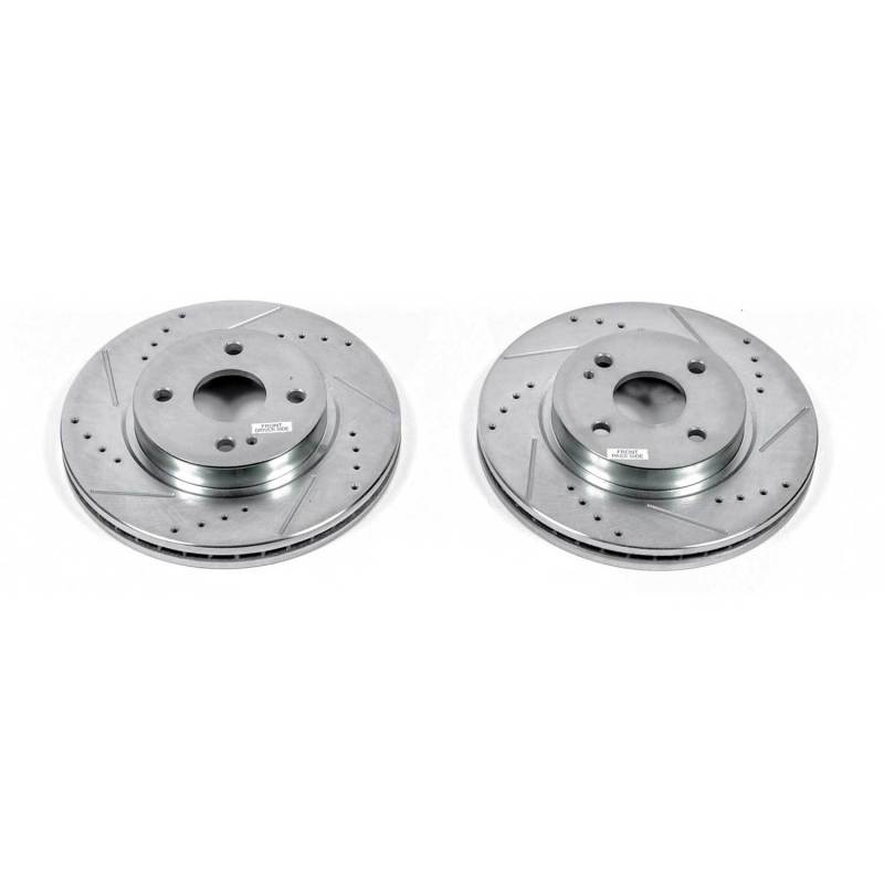 Mazda 2 Brake Rotors (2) - Front - PowerStop - Evolution Drilled & Slotted - Silver - `11-`14