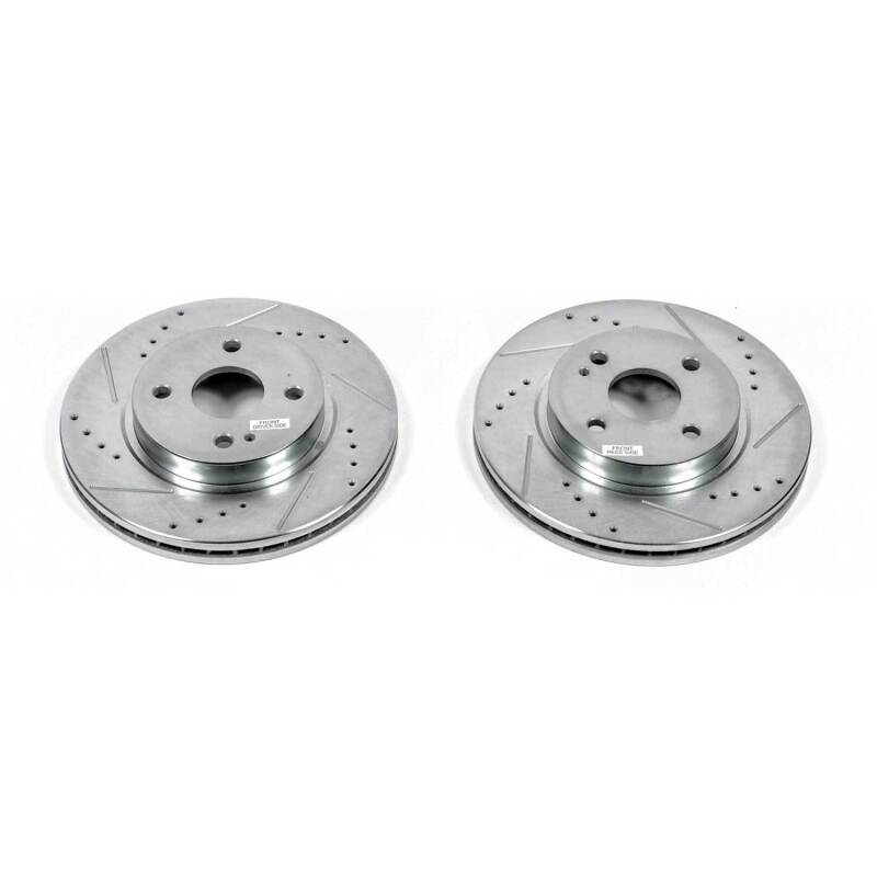 Mazda 2 Brake Rotors (2) - Front - PowerStop - Evolution Drilled & Slotted - Silver - `11-`14