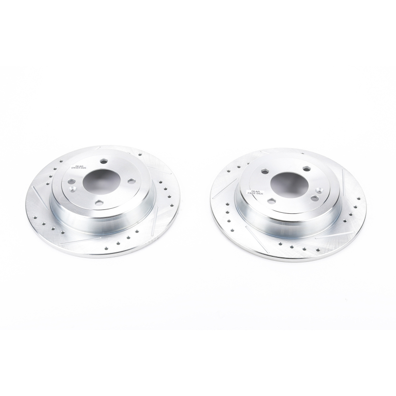 Hyundai Accent Brake Rotors (2) - Rear - PowerStop - Evolution Drilled & Slotted - Silver - `12-`19