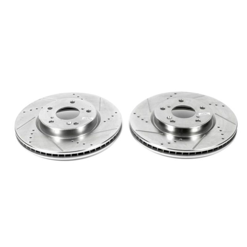 Honda Accord Brake Rotors (2) - Front - PowerStop - Evolution Drilled & Slotted - Silver - `13-`19