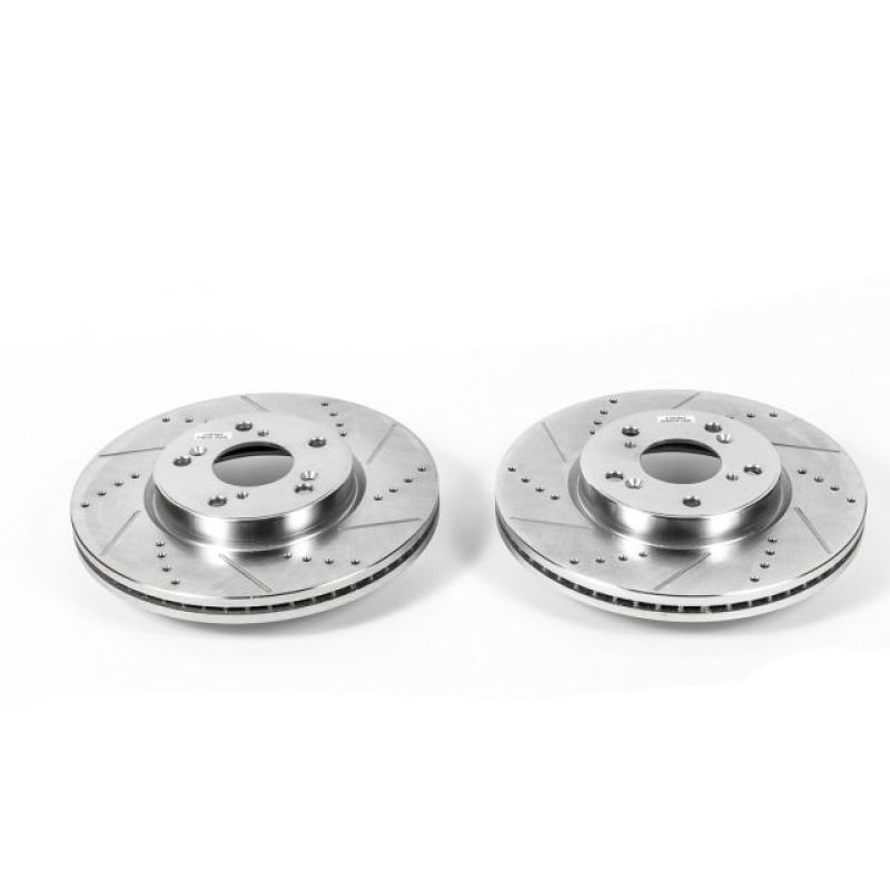 Honda Accord Brake Rotors (2) - Front - PowerStop - Evolution Drilled & Slotted - Silver - `13-`17