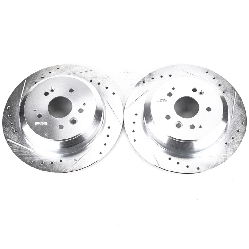 Acura MDX Brake Rotors (2) - Rear - PowerStop - Drilled & Slotted - Silver - `14-`16