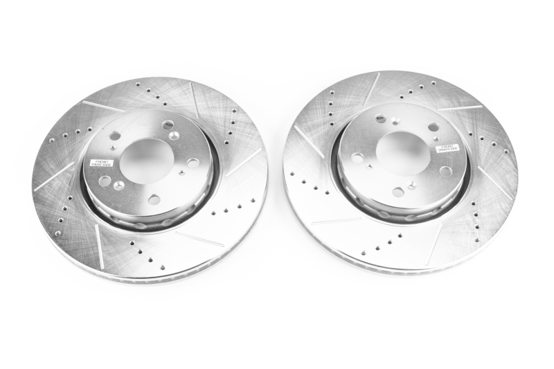 Acura RLX Brake Rotors (2) - Front - PowerStop - Evolution Drilled & Slotted - Silver - `14-`19