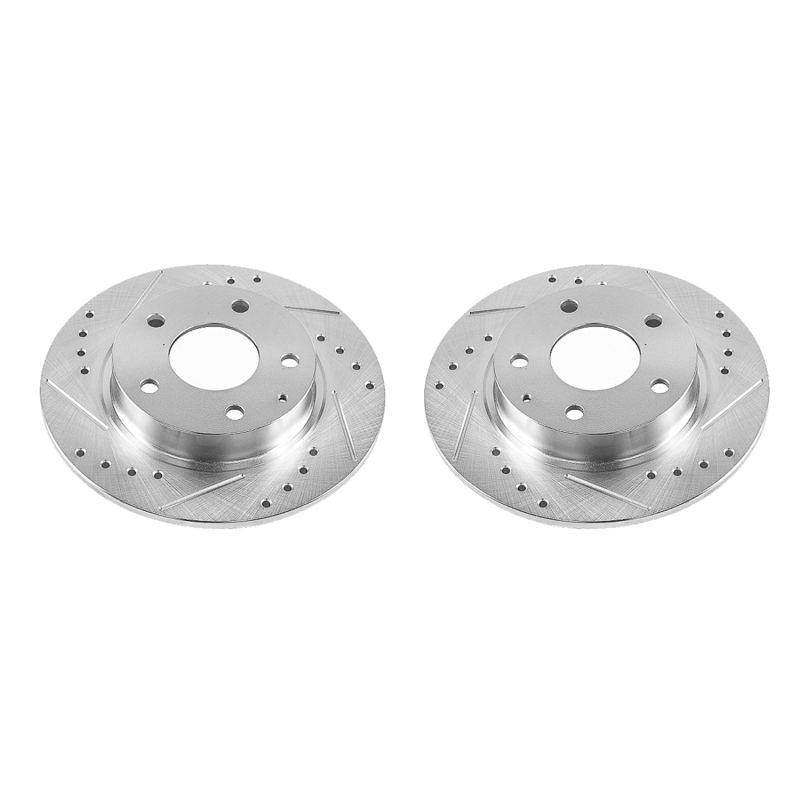 Mazda 3 Brake Rotors (2) - Rear - PowerStop - Evolution Drilled & Slotted - Silver - `14-`18