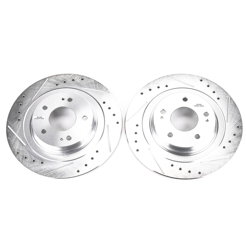 Mitsubishi Outlander Sport Brake Rotor (2) - Rear - PowerStop - Evolution Drilled & Slotted Zinc Plated Rotors - Silver - `13-`19