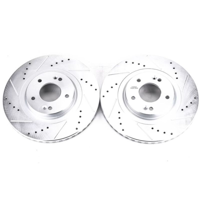Hyundai Santa Fe Sport Brake Rotors (2) - Front - PowerStop - Evolution Drilled & Slotted Zinc Plated Rotors - Silver - `13-`18