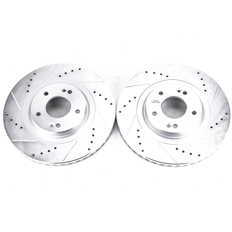 Hyundai Santa Fe Sport Brake Rotors (2) - Front - PowerStop - Evolution Drilled & Slotted Zinc Plated Rotors - Silver - `13-`18